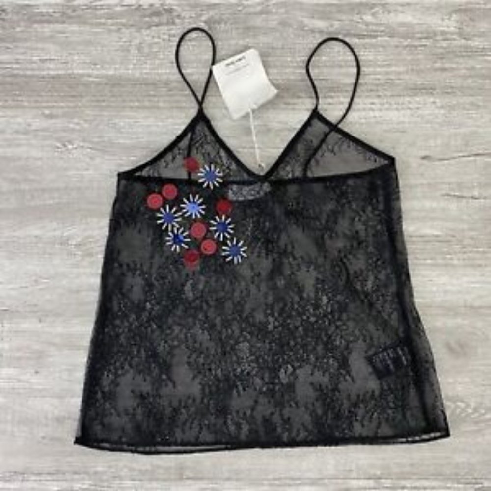 & Other Stories Black Lace Sheer Beaded String Top